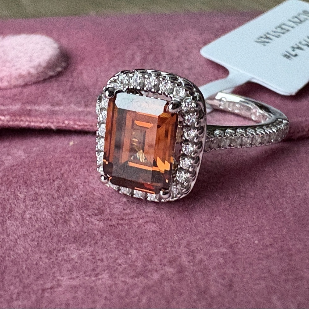 SUZY LEVIAN Sterling Silver Ascher Cut Brown CZ Ring Size 7 - Picture 3 of 10